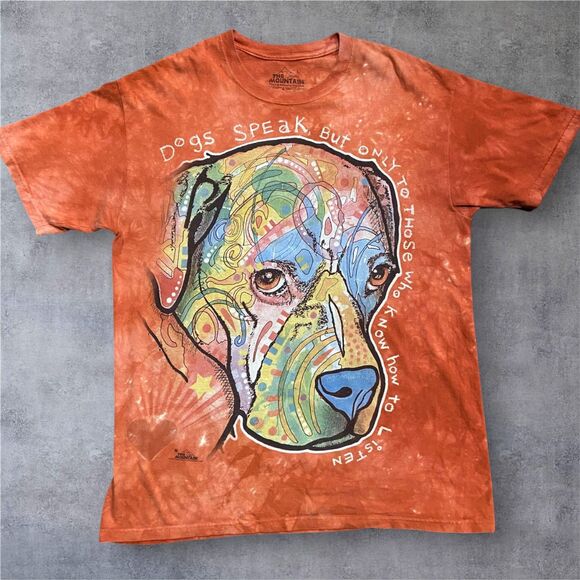 The Mountain Other - The Mountain Dean Russo Dogs Speak Orange Tye Dyed T-Shirt Men's Size Large